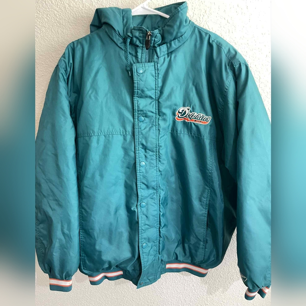 Reebok Blue Puffer Dolphins Jacket with Ribbed Trim and Sporty Design